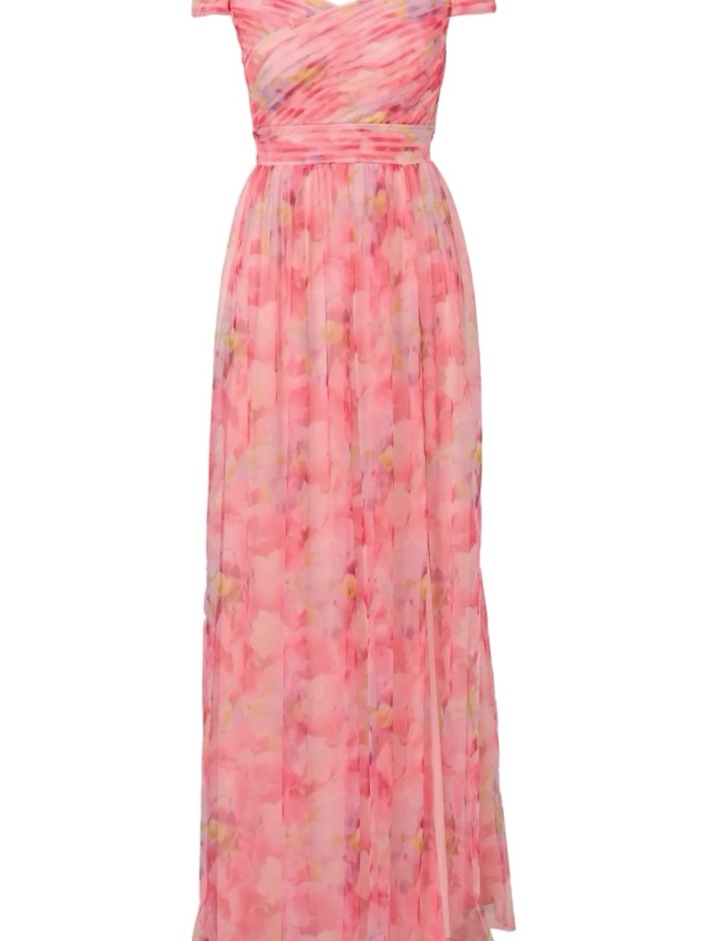 NWT Adrianna Papell $279 MSRP Off-Shoulder Pink Floral Chiffon Floral Maxi Gown - Picture 4 of 9